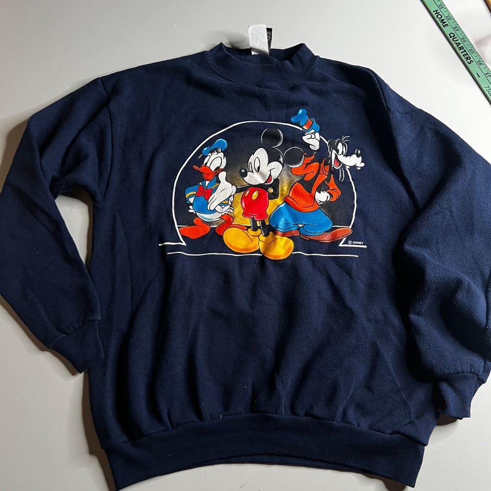 Vintage 90s Mickey Unlimited Disney Sweatshirt Navy Blue Mickey Donald Goofy M
